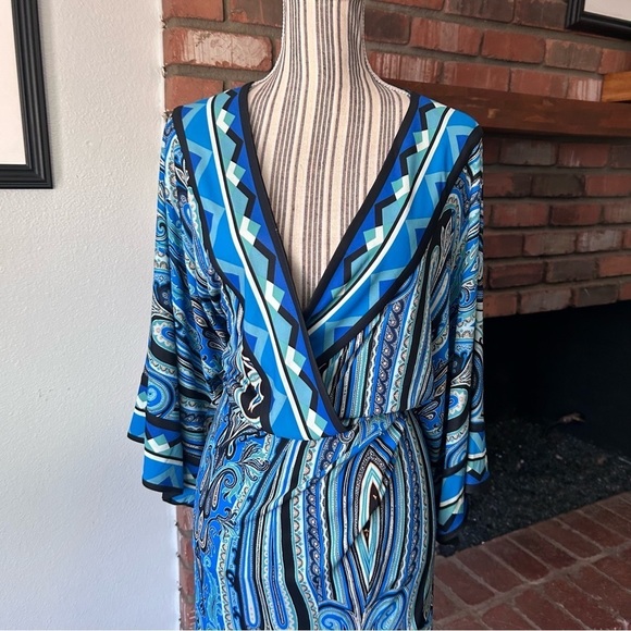 Etro Milano Blue Paisley V-Neck Dress Sz M - Picture 2 of 8
